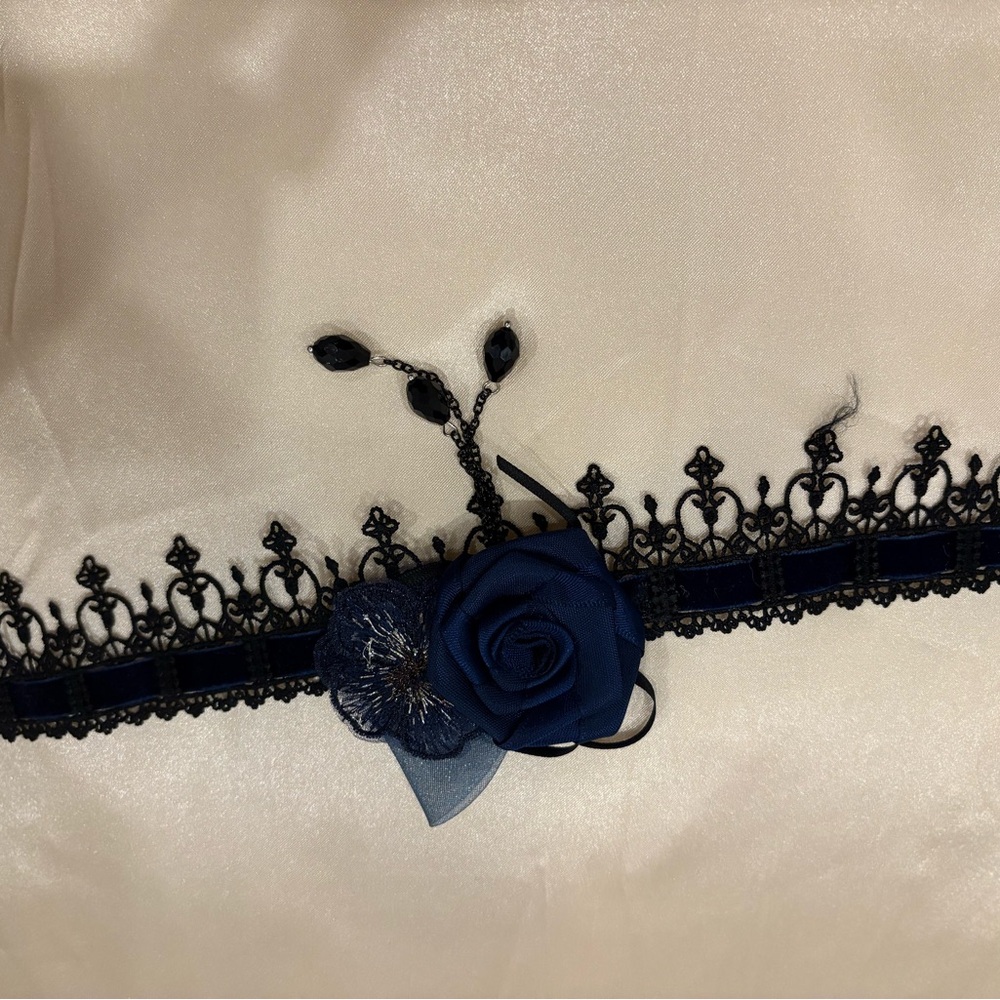 Black Lace Choker with Blue Rose